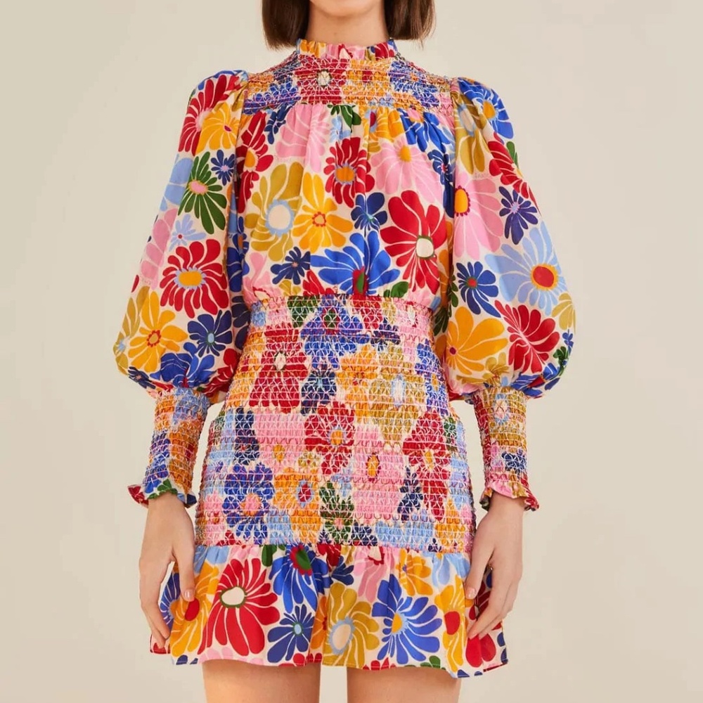Farm Rio Sunny Daisies Mini Dress XS